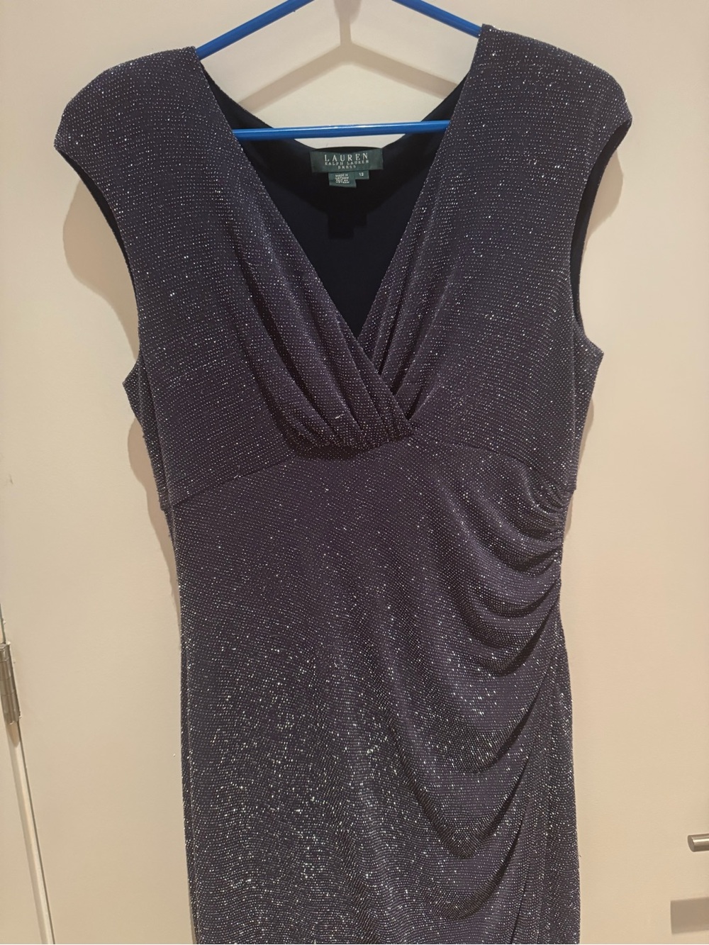 Ralph Lauren Navy/Mauve Sparkle V-Neck Midi Dress - Picture 7 of 7